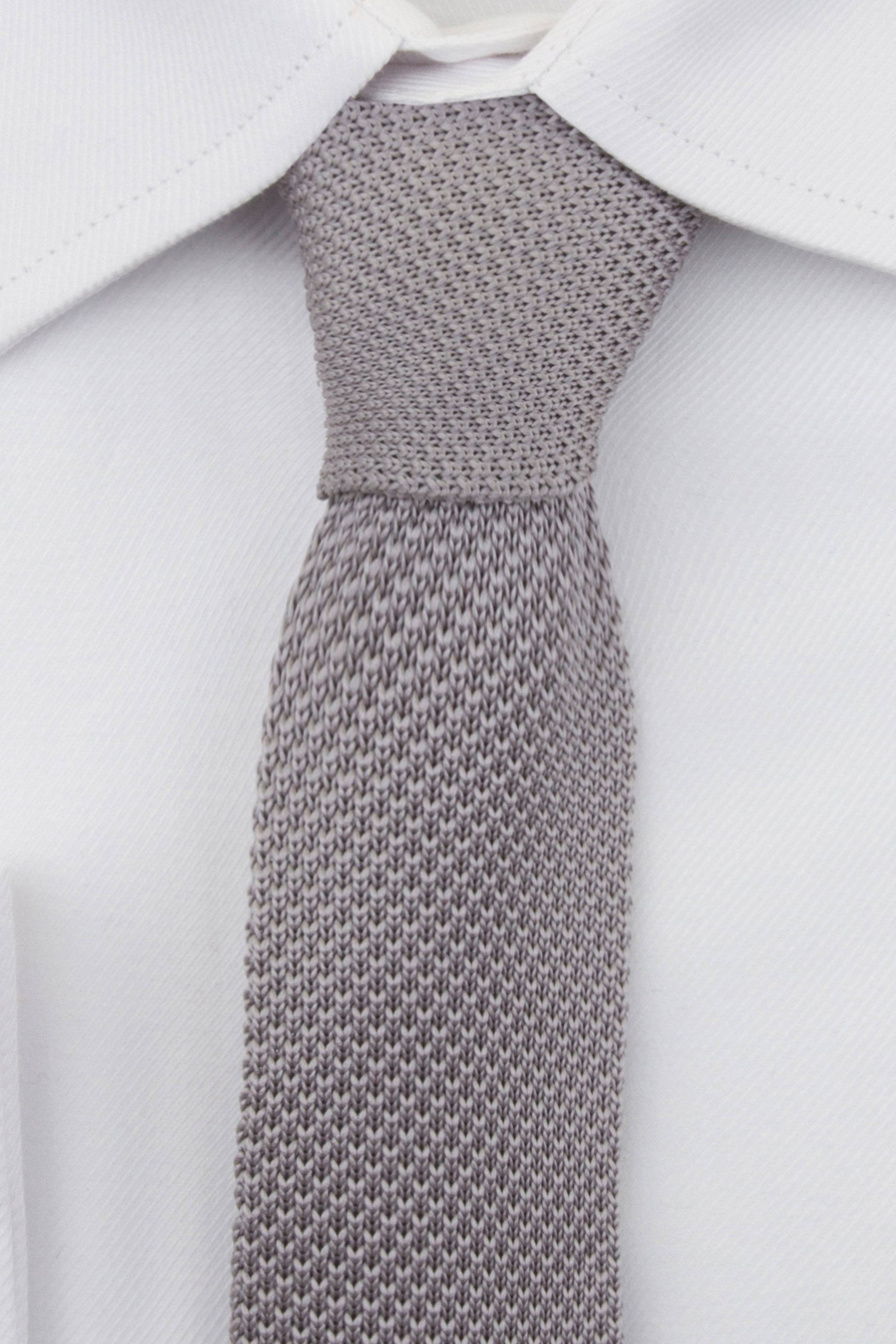 Close up on Silver Knitted Tie  on a shirt
