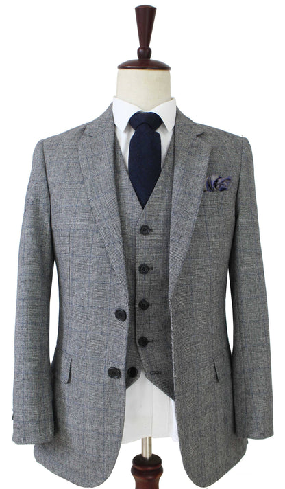 Grey Blue Prince of Wales Tweed Suit