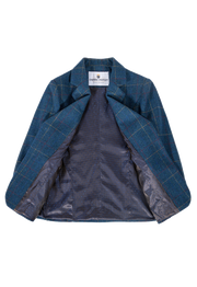 Blue Overcheck Twill Tweed Jacket Womens