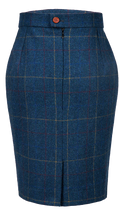 Blue Overcheck Twill Tweed Skirt Womens