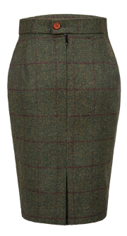 Olive Green Windowpane Tweed Skirt Womens