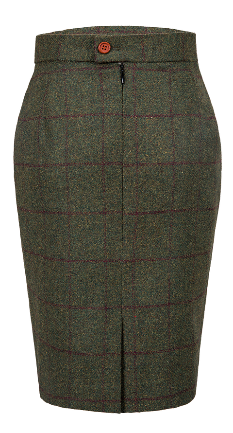 Olive Green Windowpane Tweed Skirt Womens