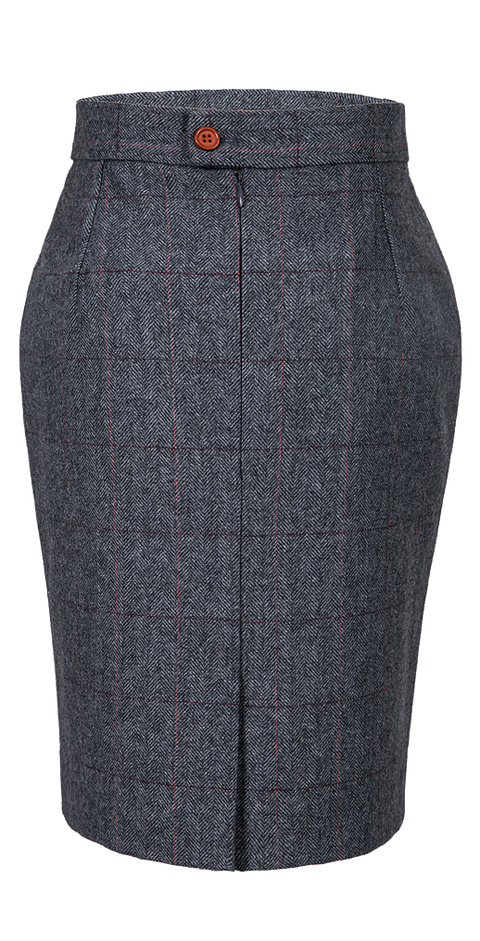 Traditional Grey Estate Herringbone Tweed Skirt Womens