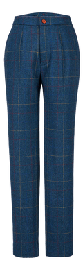 Blue Overcheck Twill Tweed Trousers Womens