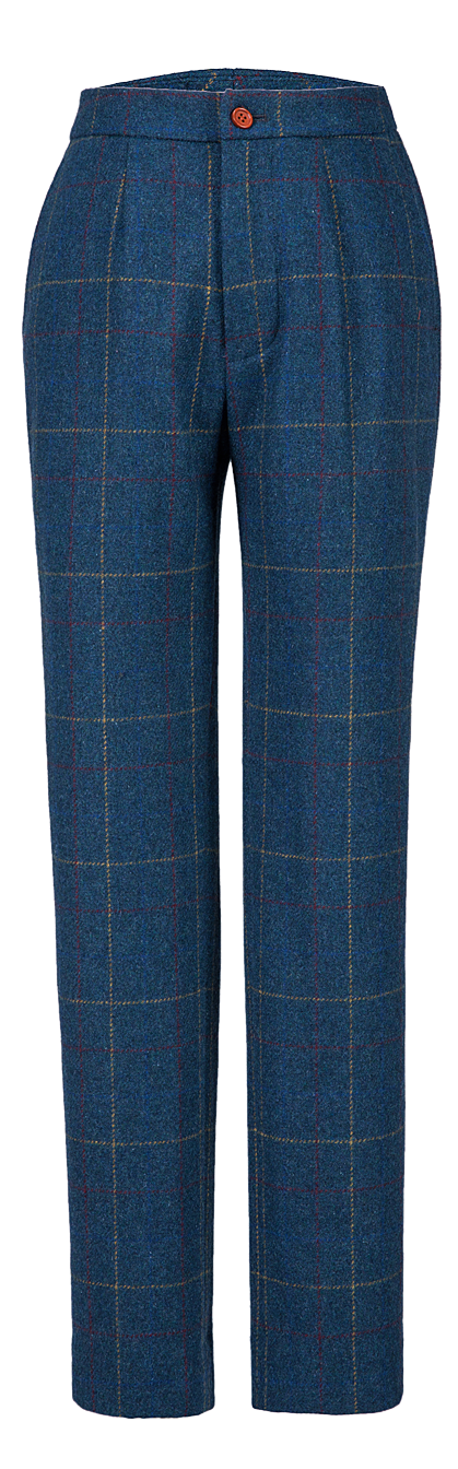 Blue Overcheck Twill Tweed Trousers Womens