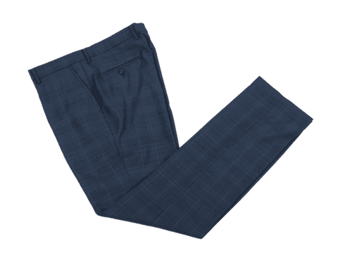 Deep Blue Plaid Worsted Wool Trousers